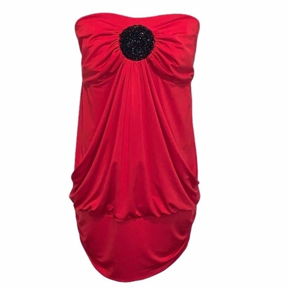 Maurices red strapless satin beaded blouse size 1X